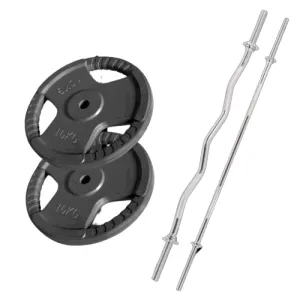 20kg Rubber Gripper set with 170 cm barbell   120 cm EZ curl bar star lock chrome