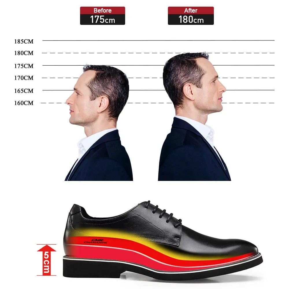 5 CM / 1.95 Inches - CMR CHAMARIPA Elevator Derby Shoes For Men Black Leather Derby Make You Taller