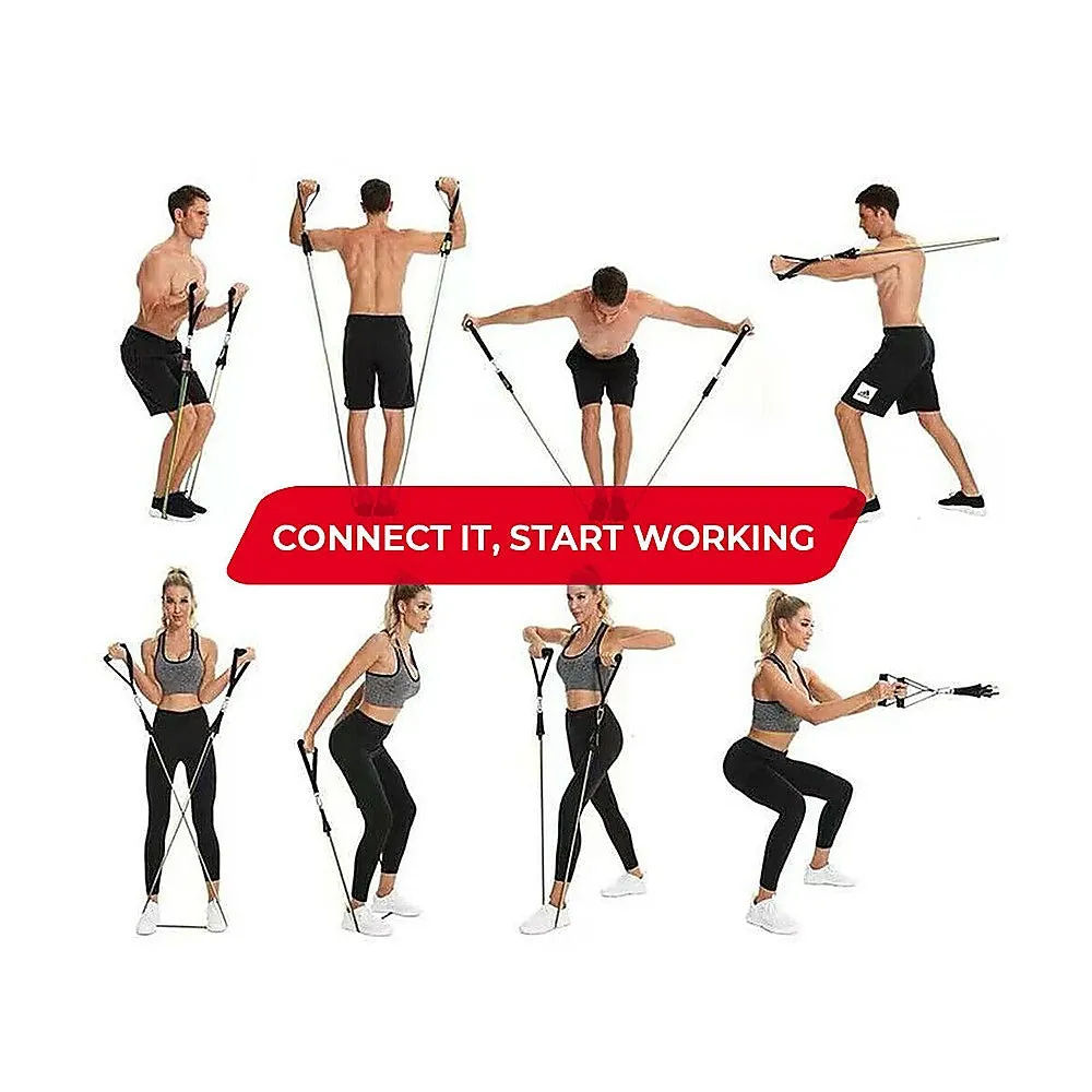 5 Resistance Bands Pilates Bar Kit w/ Foam Handles