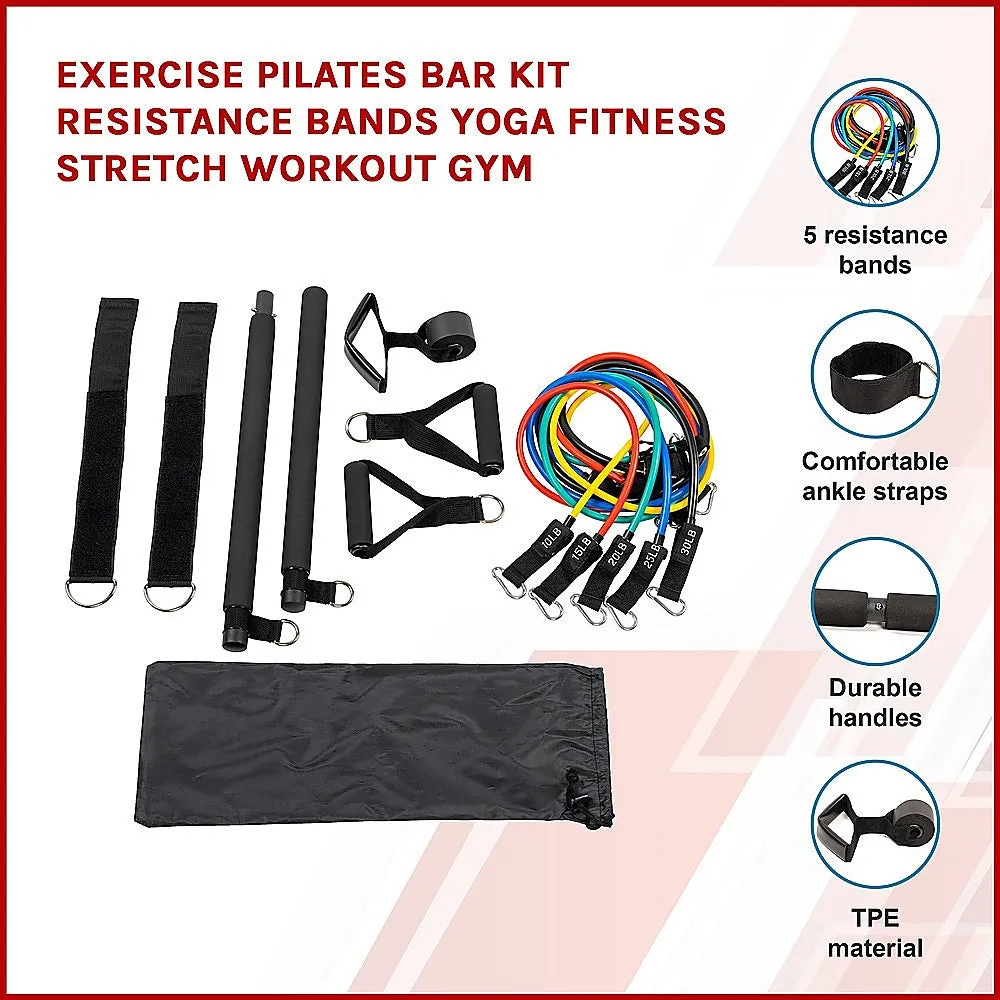 5 Resistance Bands Pilates Bar Kit w/ Foam Handles