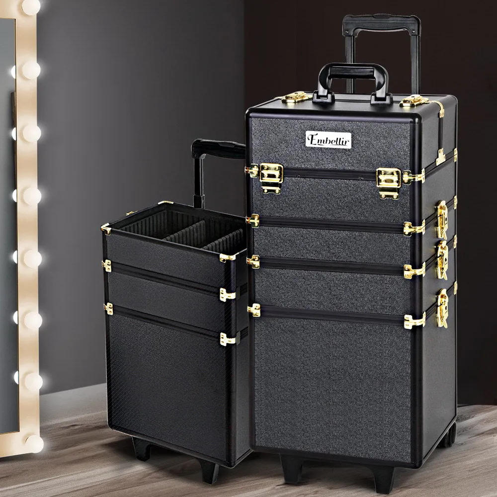 7 in 1 Portable Cosmetic Beauty Makeup Trolley Lockable Case Black & Gold