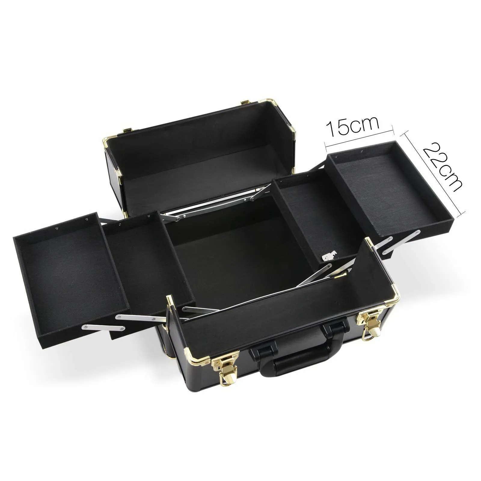 7 in 1 Portable Cosmetic Beauty Makeup Trolley Lockable Case Black & Gold