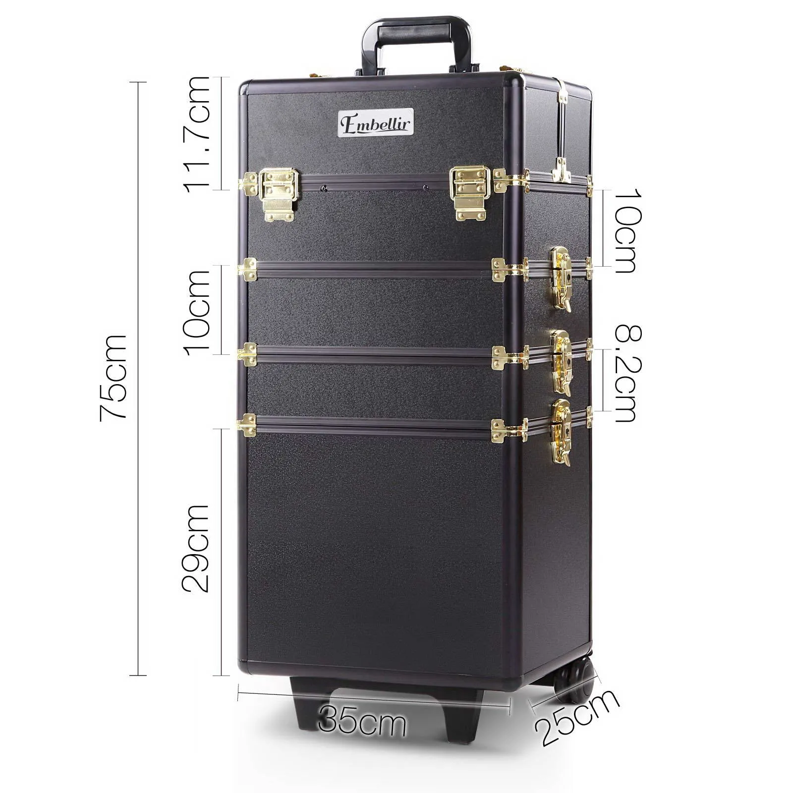 7 in 1 Portable Cosmetic Beauty Makeup Trolley Lockable Case Black & Gold