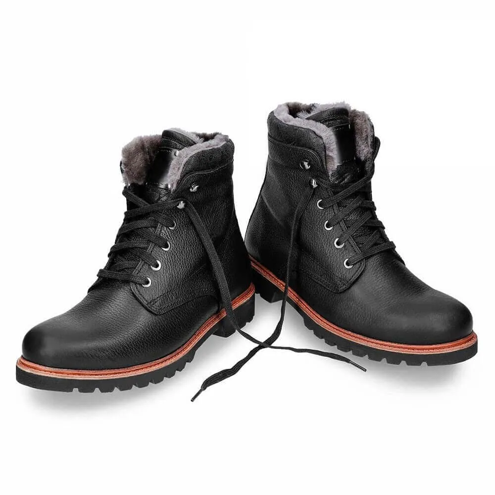 7CM / 2.76 Inches - CMR CHAMARIPA Tall Men Shoes - Men's Fur Lined Boots - Black Winter Warm Hidden Heel Boots