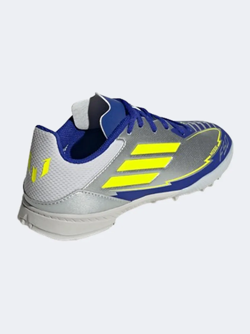 Adidas F50 League Tf Messi Kids Football Shoes Silver/Yellow/Blue