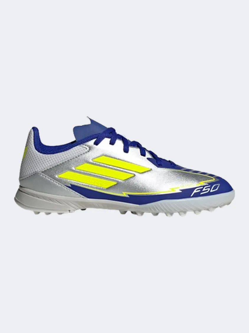 Adidas F50 League Tf Messi Kids Football Shoes Silver/Yellow/Blue