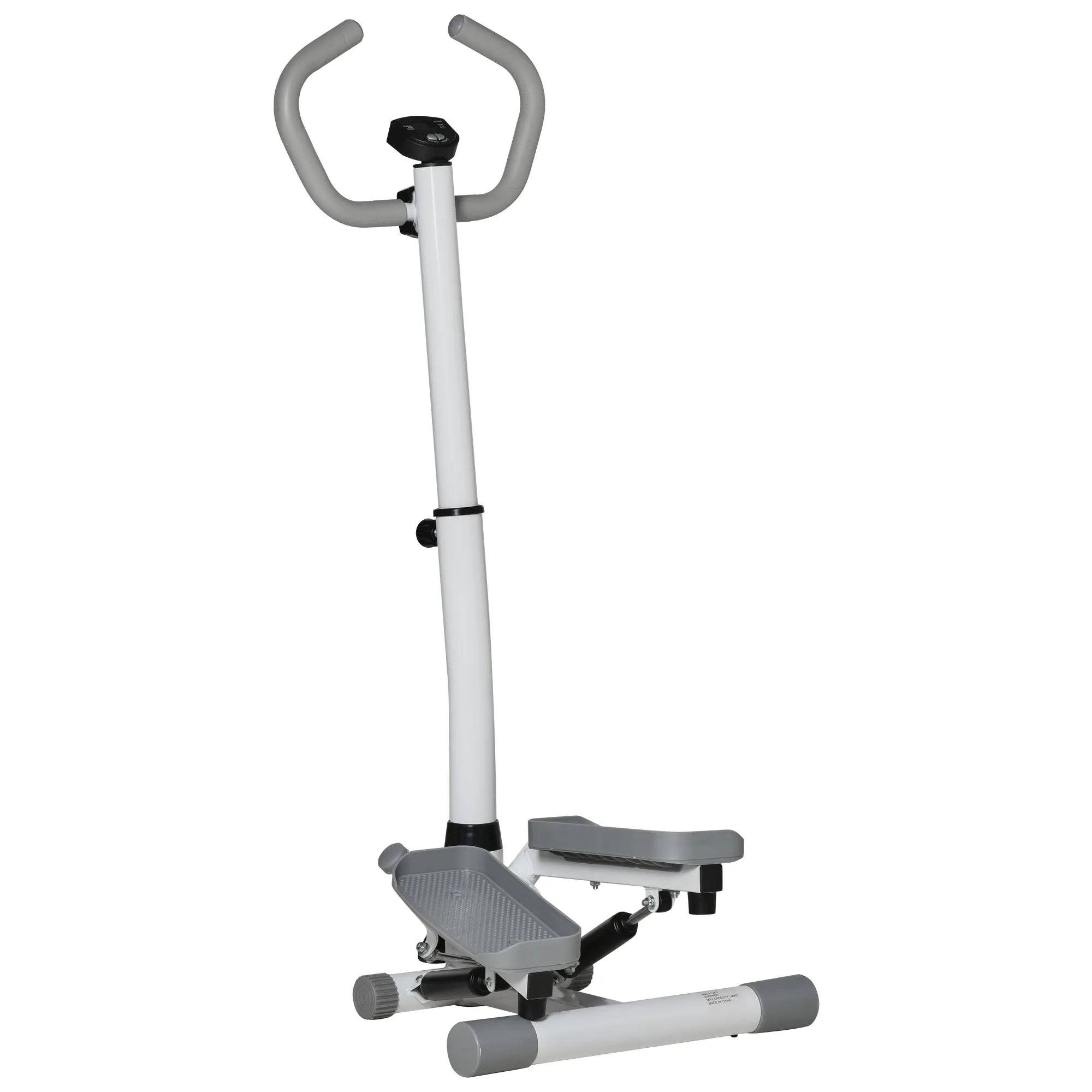 Adjustable Twist Stepper Aerobic Ab Exercise Fitness Workout Machine w/ LCD Screen, Height Adjust Handlebars for Home Gym, White