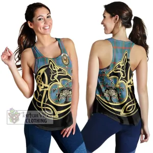 Agnew Ancient Tartan Women's Racerback Tanks with Family Crest Celtic Wolf Style