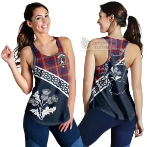 Ainslie Tartan Women's Racerback Tanks Featuring Thistle and Scotland Map