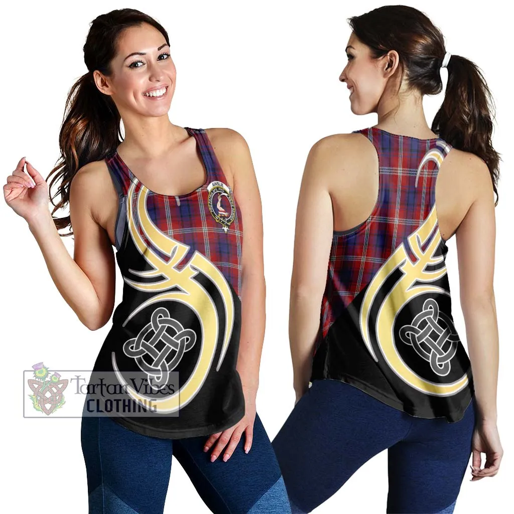 Ainslie Tartan Women's Racerback Tanks with Family Crest and Celtic Symbol Style