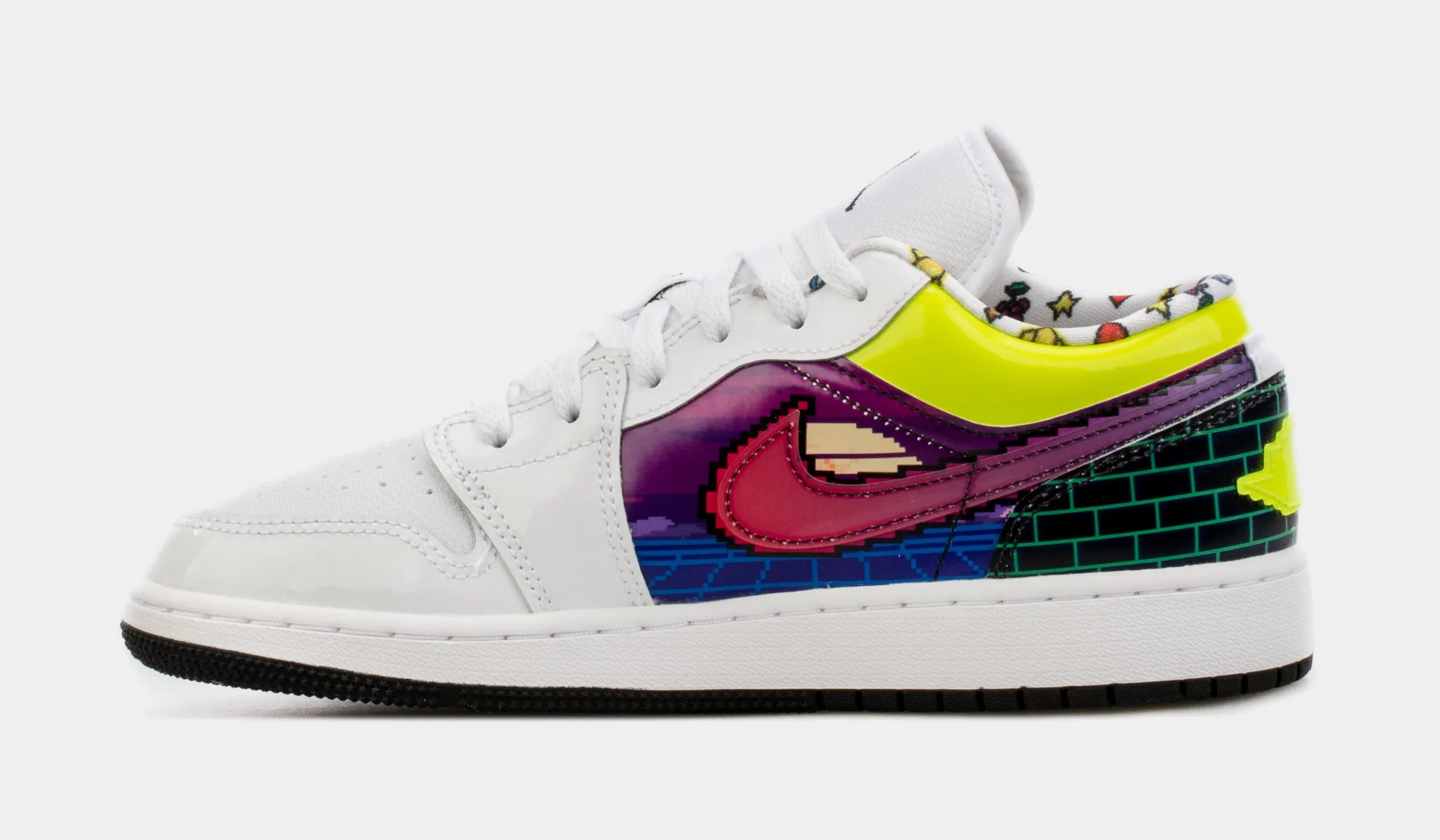 Air Jordan 1 Low Pixel Grade School Lifestyle Shoes (White/Multi) Free Shipping