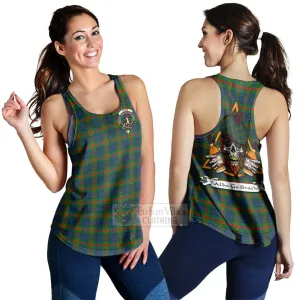 Aiton Tartan Women's Racerback Tanks with Family Crest and Bearded Skull Holding Bottles of Whiskey