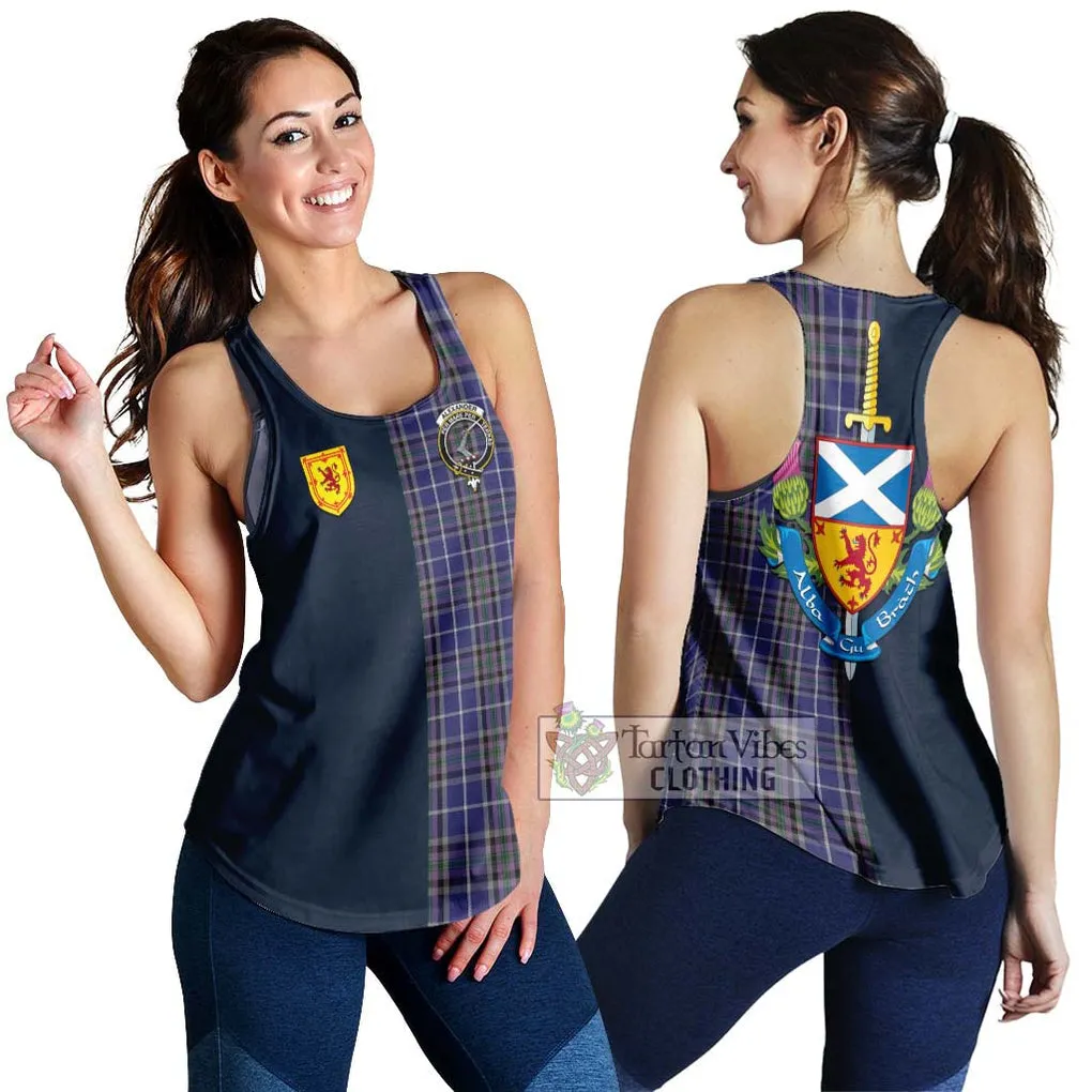 Alexander of Menstry Tartan Women's Racerback Tanks Alba with Scottish Lion Royal Arm Half Style