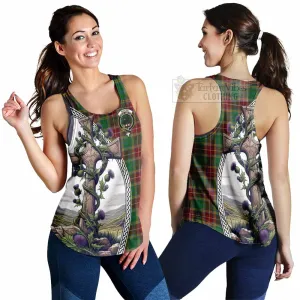 Baxter Tartan Women's Racerback Tanks with Family Crest and St. Andrew's Cross Accented by Thistle Vines