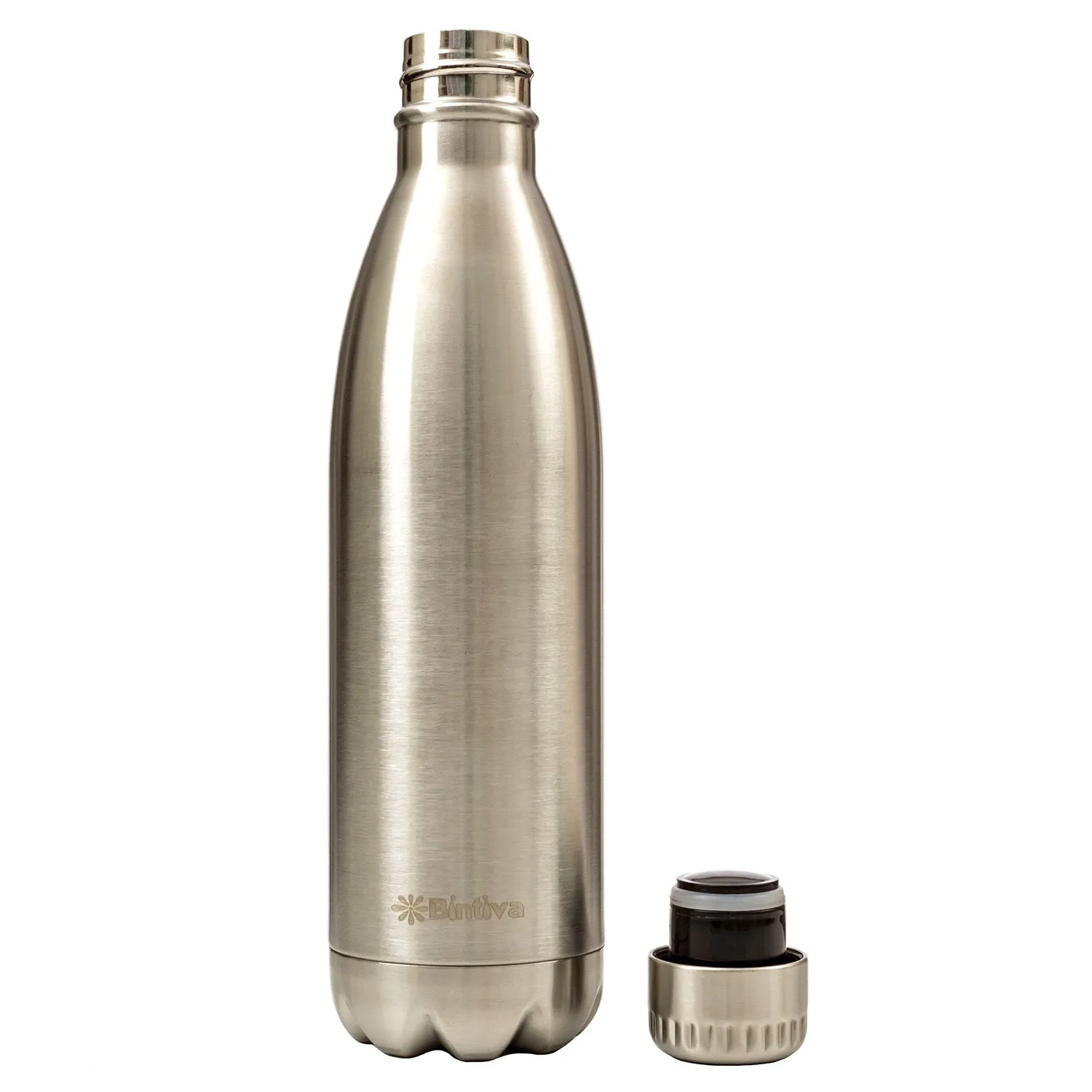 Bintiva Double Walled Vacuum Insulated 25oz Stainless Steel Water Bottle - Brushed Stainless