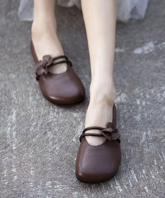 Brown Flat Shoes Classy Soft Splicing Floral FA177