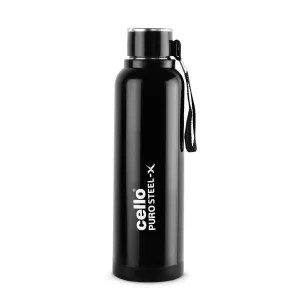 Cello Puro Steel-X Benz 600 | Leak Proof| Wide Mouth & Easy to Open | Insulated Inner Steel Outer Plastic Water Bottle | 520ml | Black