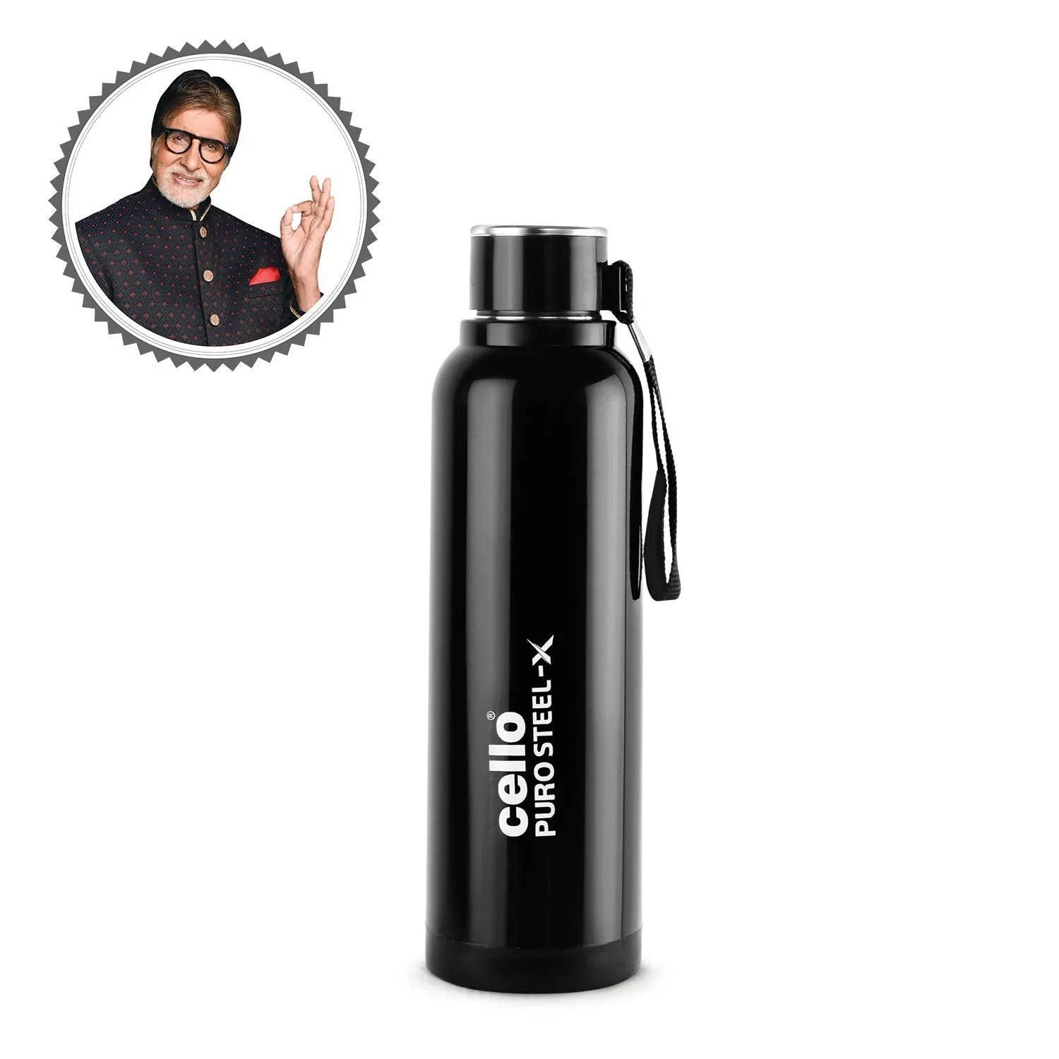 Cello Puro Steel-X Benz 600 | Leak Proof| Wide Mouth & Easy to Open | Insulated Inner Steel Outer Plastic Water Bottle | 520ml | Black