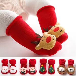 Christmas Baby Socks Winter Thickened Cartoon Baby Non-slip Floor Shoes Christmas Socks 0-2 years Child Toddlers Red Floor Socks