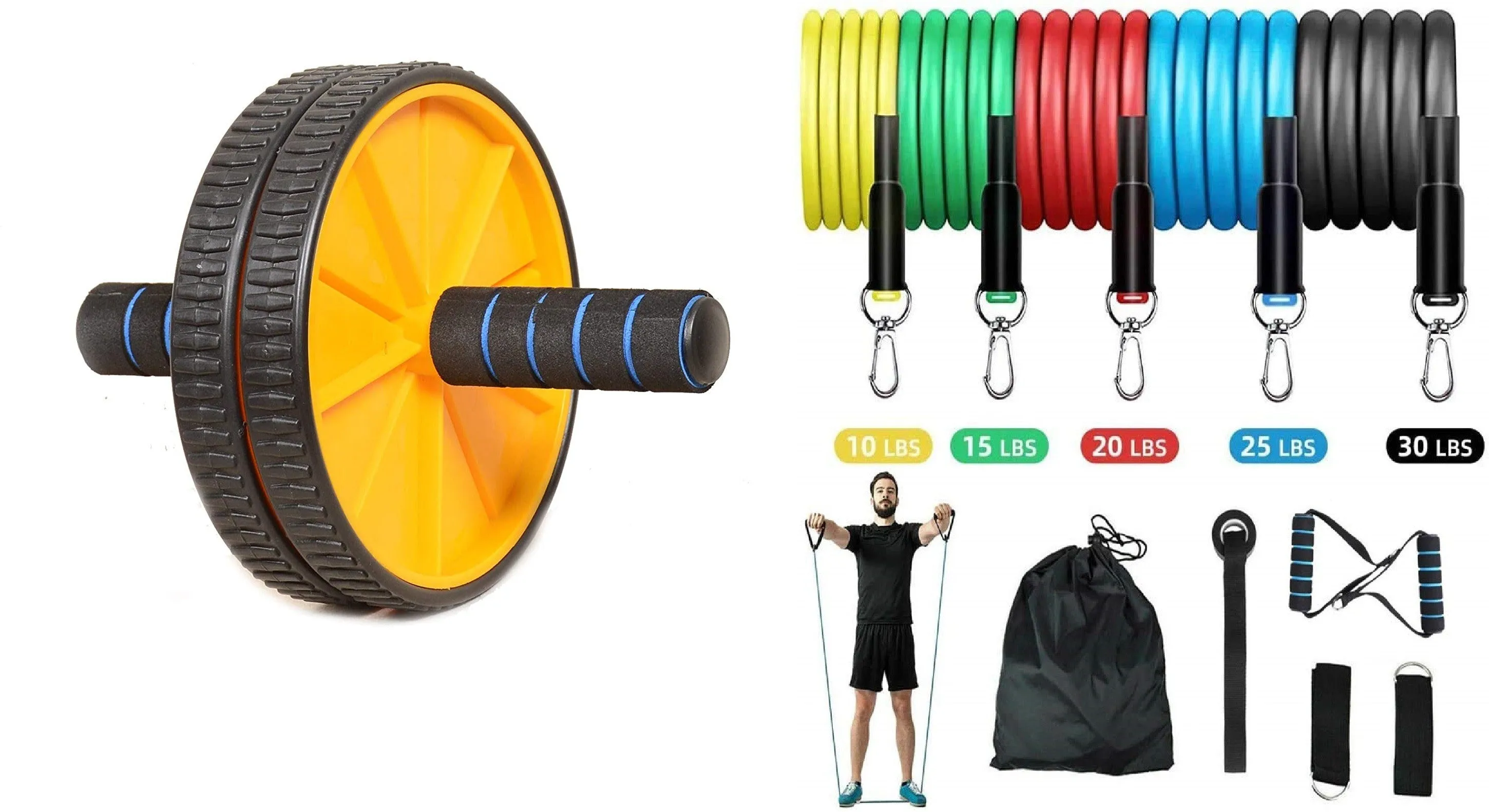 Combo Kit Full Body Exerciser Ab Wheel Toning Tube Set of 5 (Pack of 2)