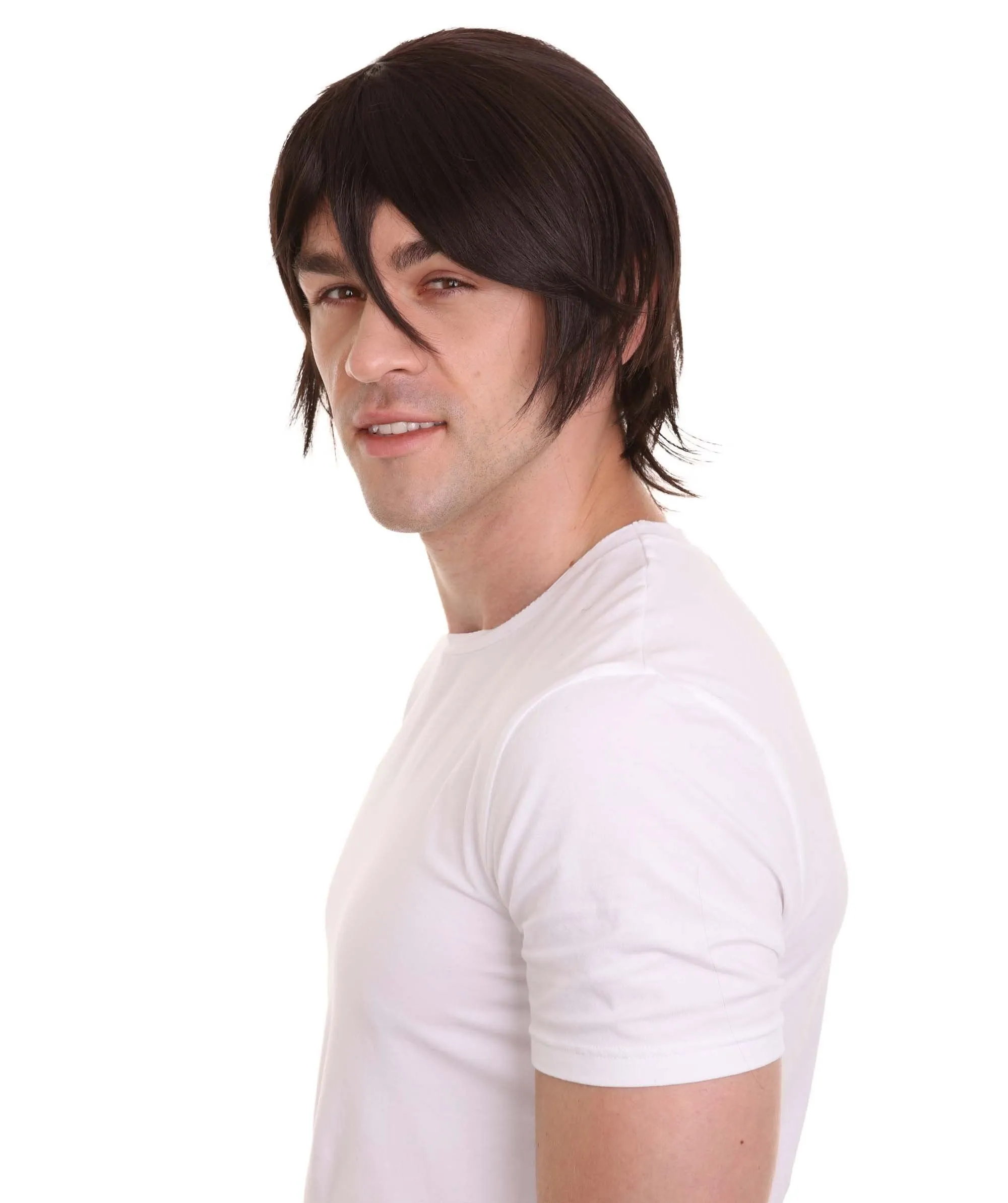 COSMOS Men's Anime Black Razor Cut Wig | Perfect for Halloween and Cosplay | Flame-retardant Synthetic Fiber