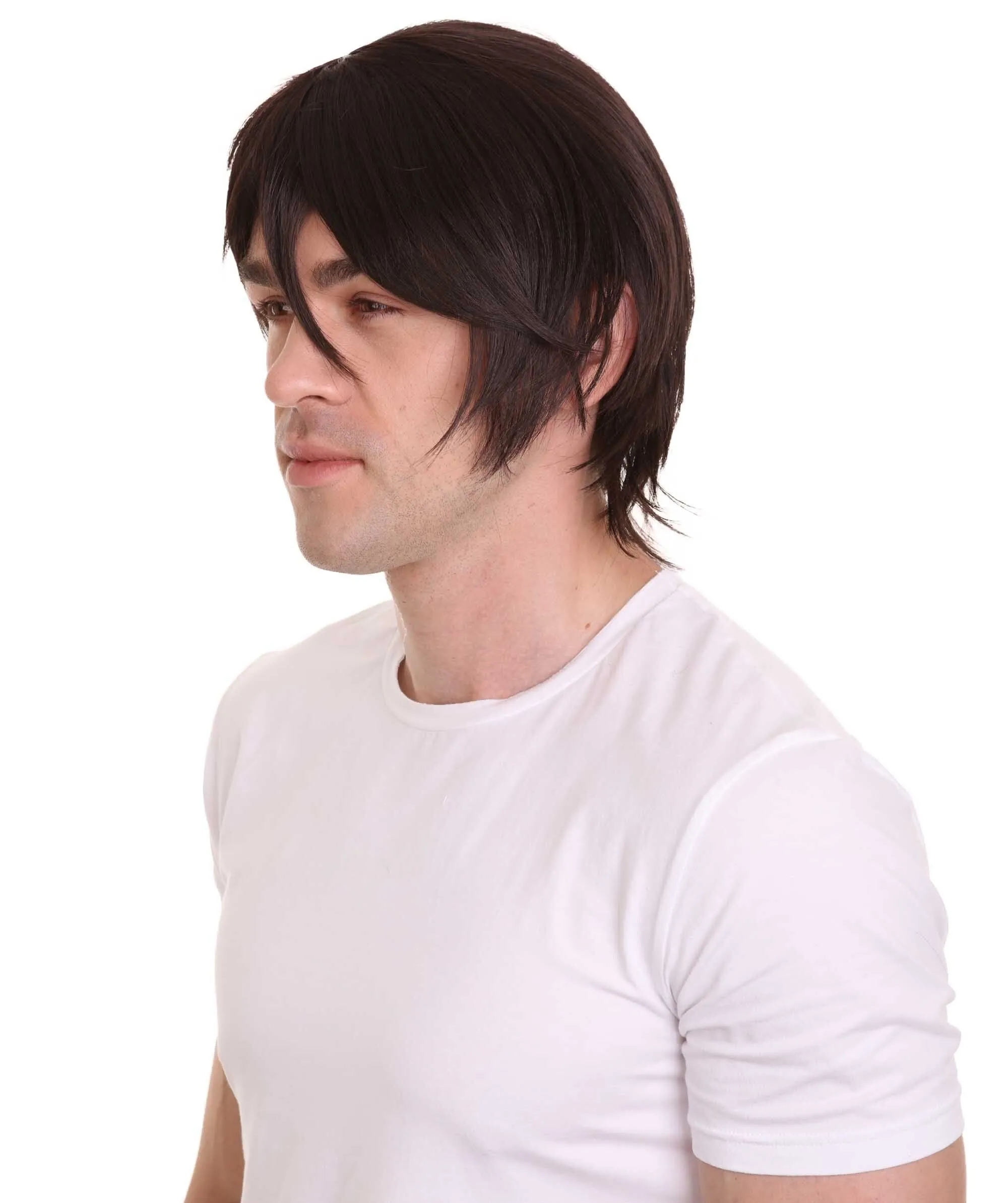 COSMOS Men's Anime Black Razor Cut Wig | Perfect for Halloween and Cosplay | Flame-retardant Synthetic Fiber