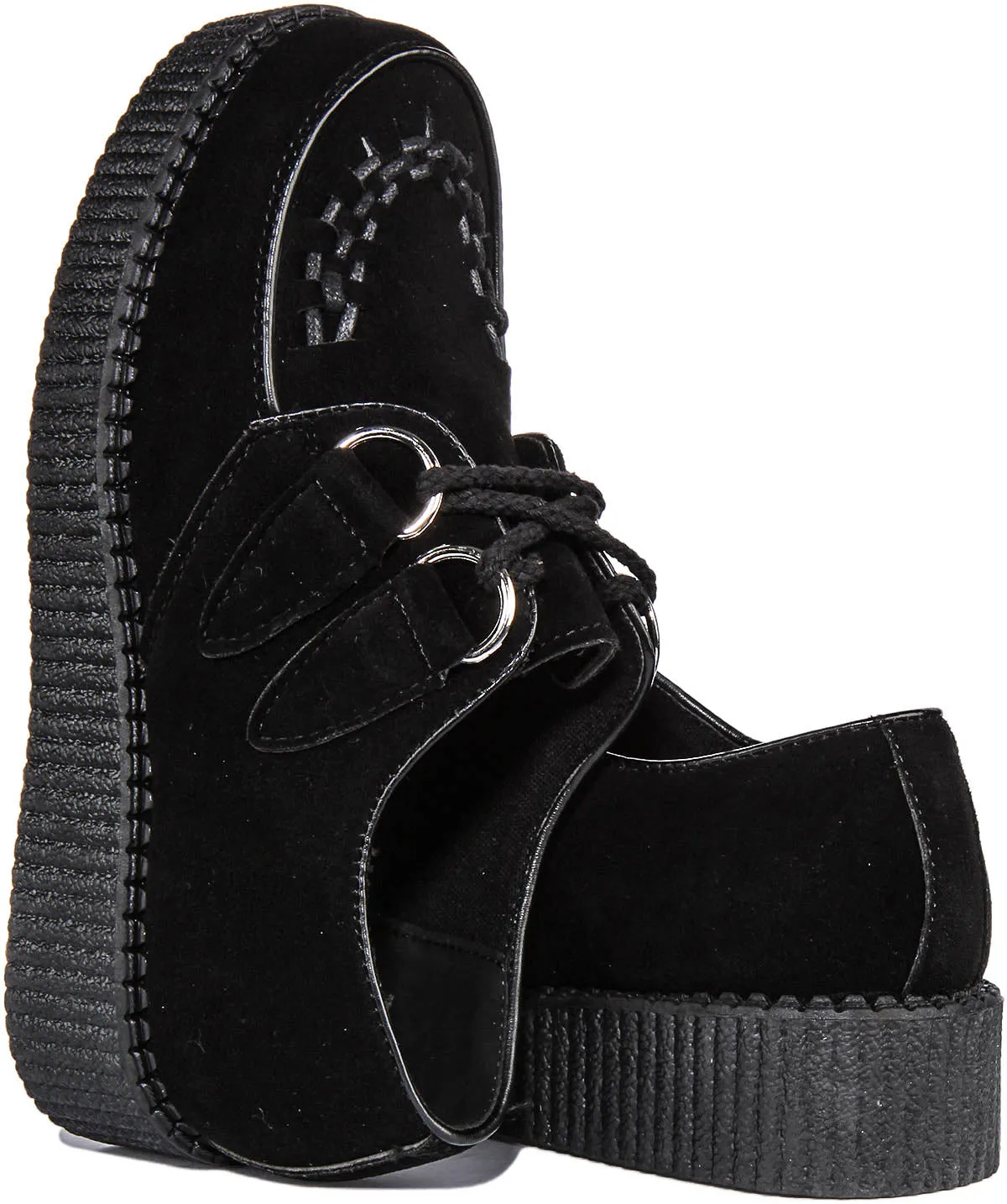 Creepers Single Sole Lace Up In Black Suede For Women