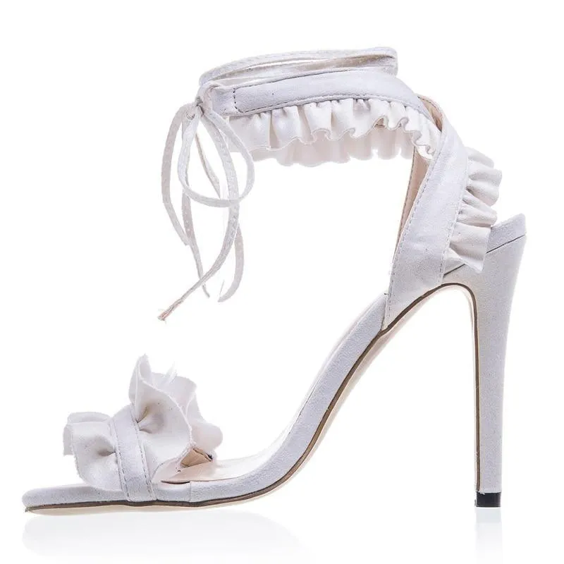 Cross Bandage High Heels Thin Heel Ruffle Lace-Up  Sandals