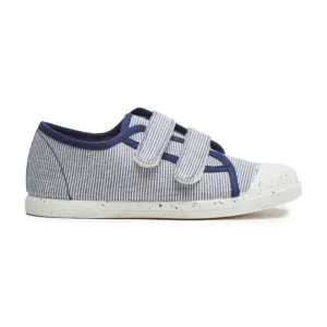 Double Hook & Loop Sneaker -- Navy and White Stripe