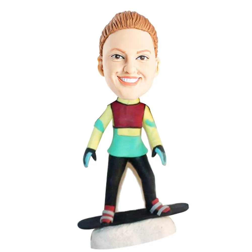 Female Skier On Snow with Snowboarder Custom Bobblehead