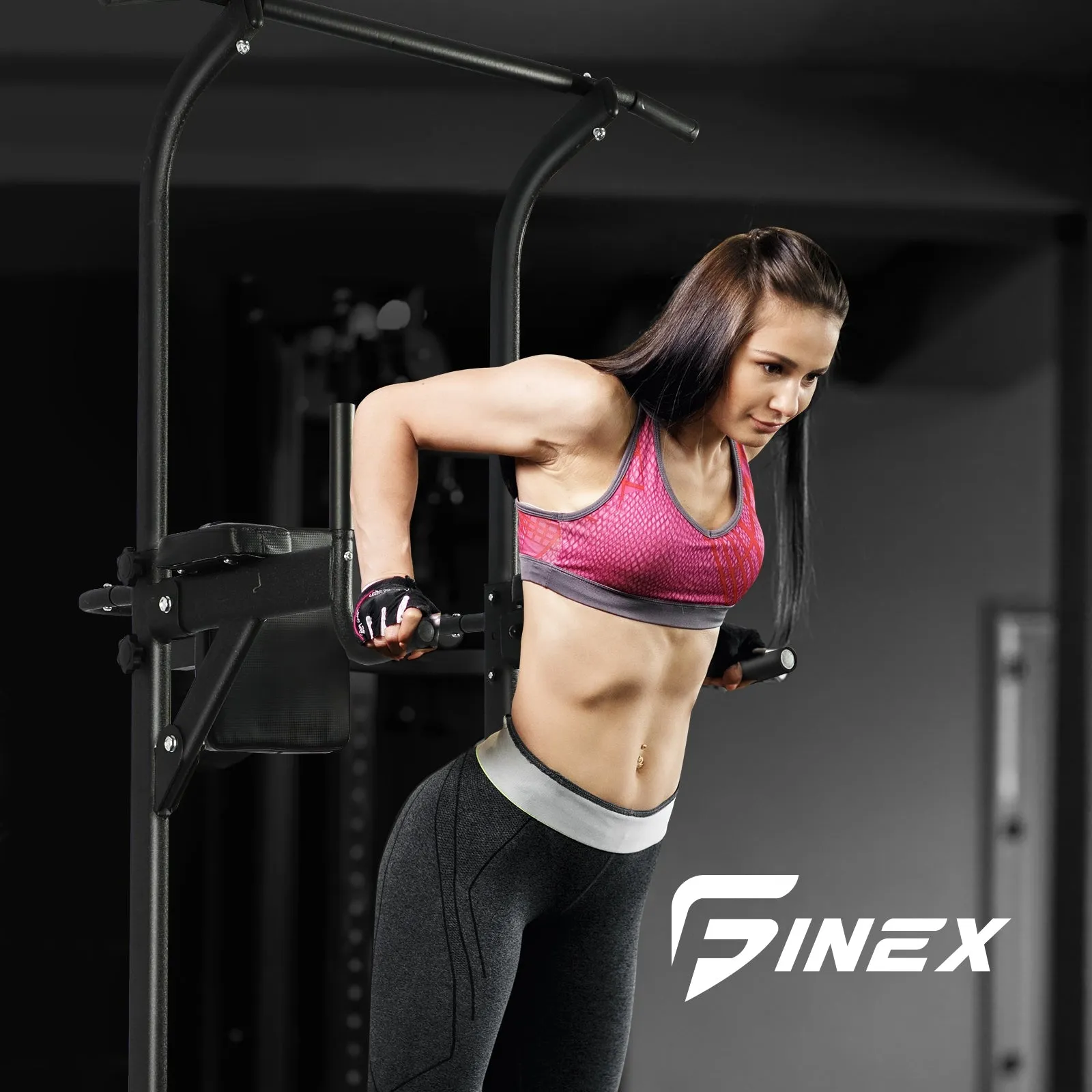 Finex Power Tower Chin Up Station Push Pull Up Bar Knee Raise Weight Dip Gym