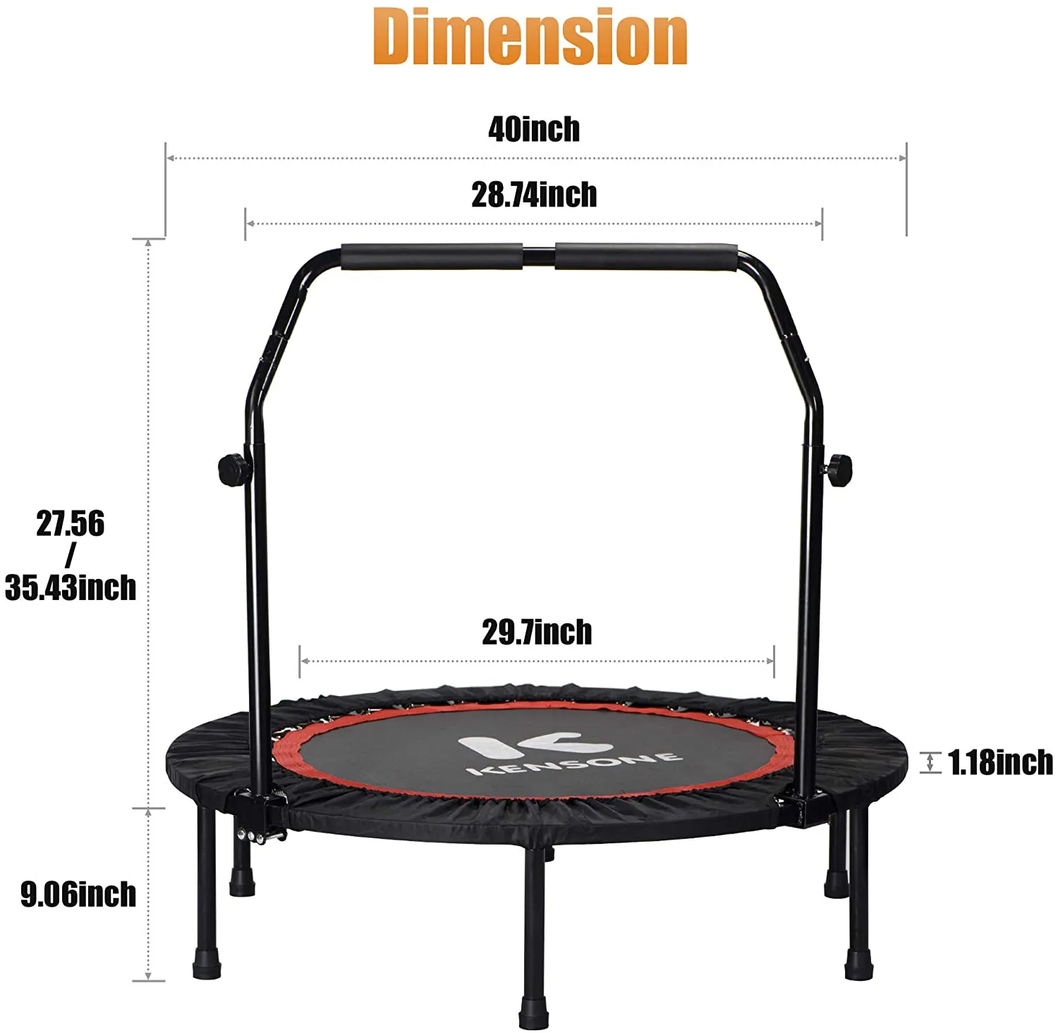 FirstE 48" Foldable Fitness Trampolines, Rebound Recreational Exercise Trampoline with 4 Level Adjustable Heights Foam Handrail, Jump Trampoline for Kids and Adults Indoor&Outdoor, Max Load 440lbs