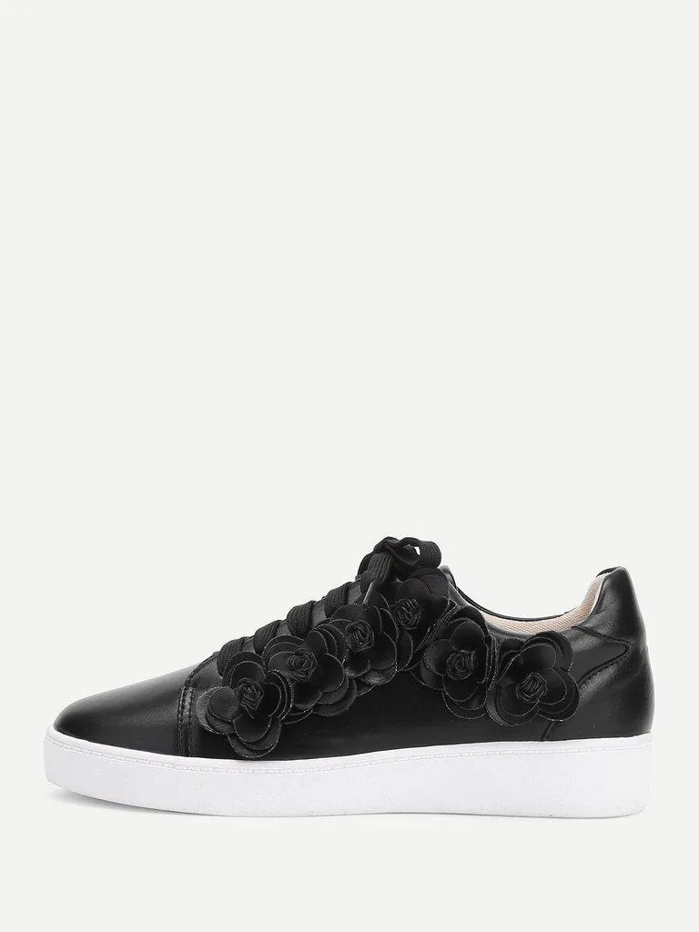 Floral Appliqued Lace Up Sneakers