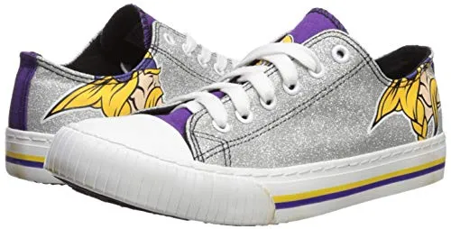 FOCO Minnesota Vikings NFL Womens Glitter Low Top Canvas Shoes - 6