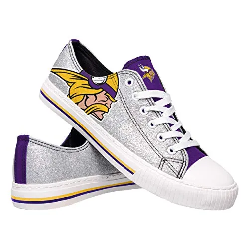 FOCO Minnesota Vikings NFL Womens Glitter Low Top Canvas Shoes - 6