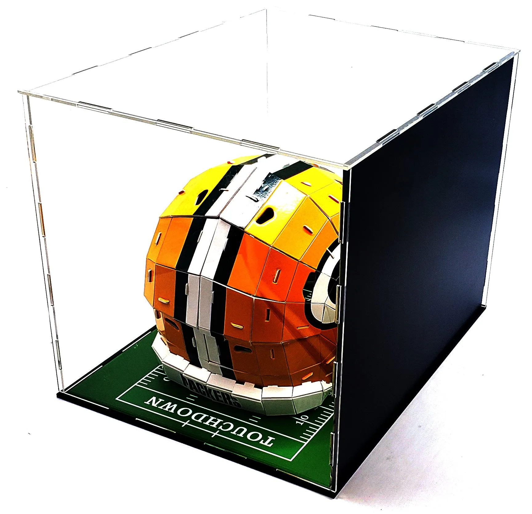 Full Size Football Helmet Acrylic Display Case Box Gold Mirror Field Showcase Shoes UV Protection 15x12x12