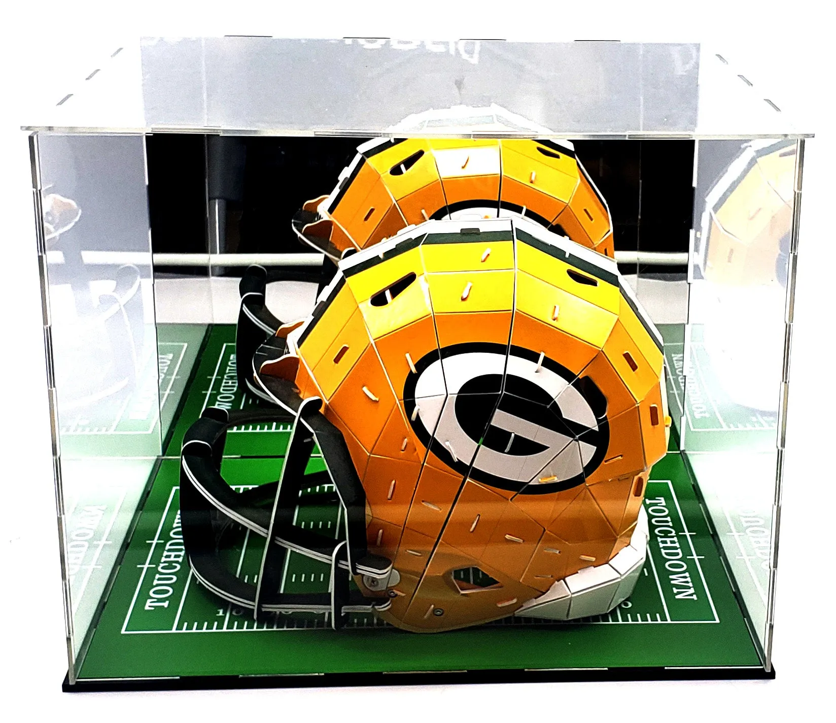 Full Size Football Helmet Acrylic Display Case Box Gold Mirror Field Showcase Shoes UV Protection 15x12x12