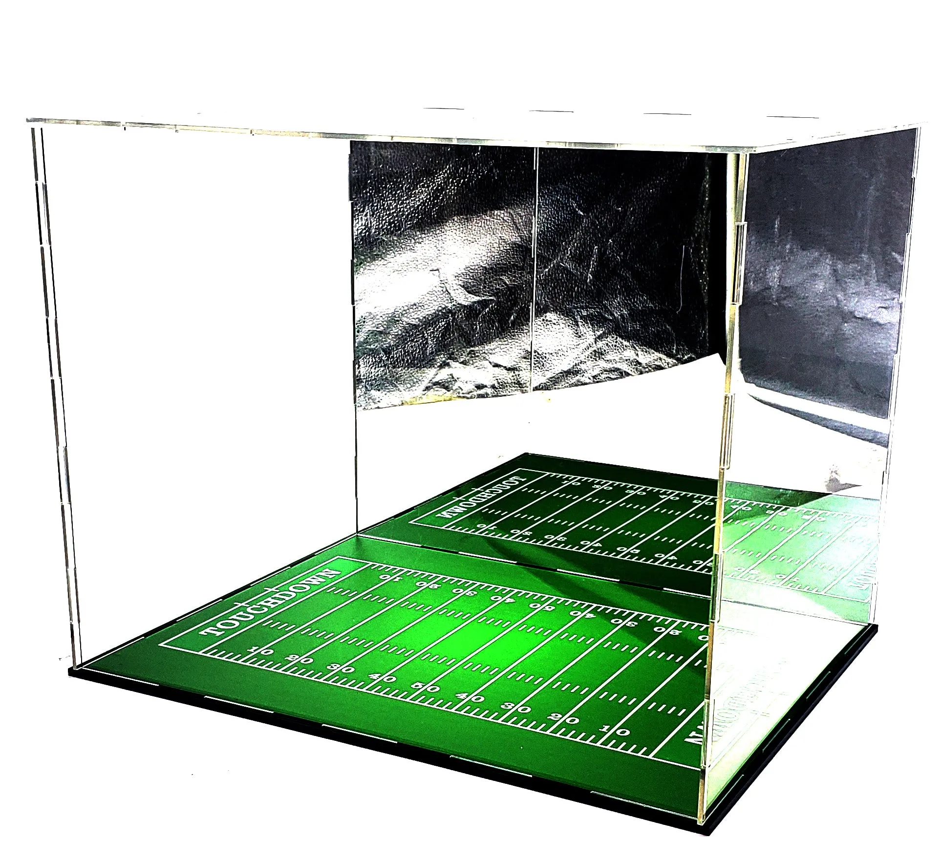 Full Size Football Helmet Acrylic Display Case Box Gold Mirror Field Showcase Shoes UV Protection 15x12x12