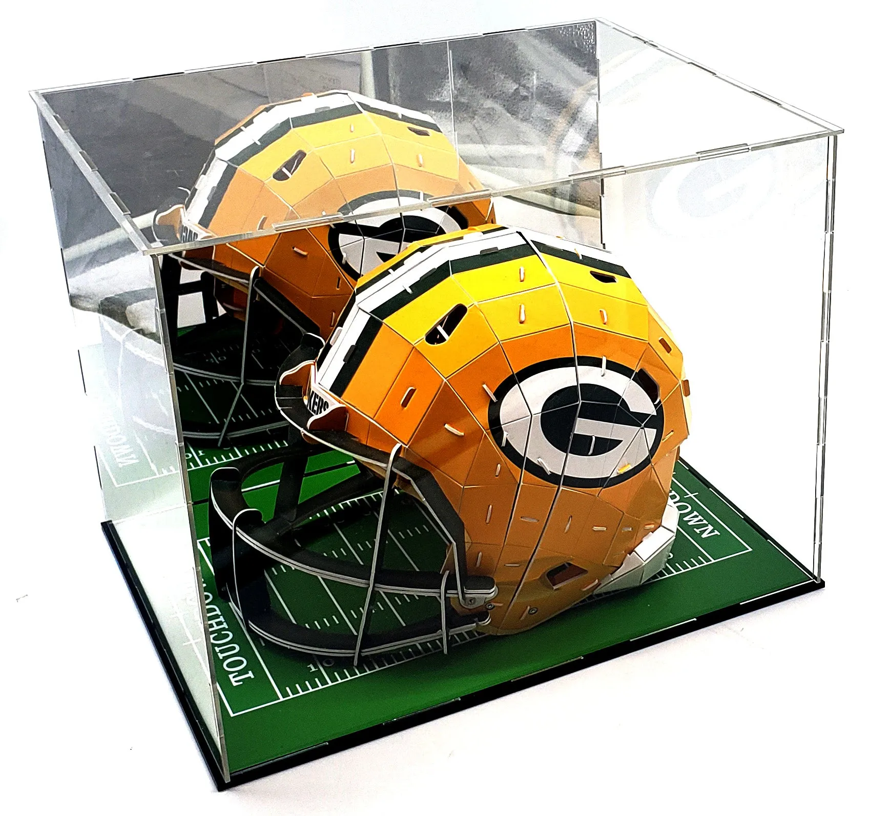 Full Size Football Helmet Acrylic Display Case Box Gold Mirror Field Showcase Shoes UV Protection 15x12x12