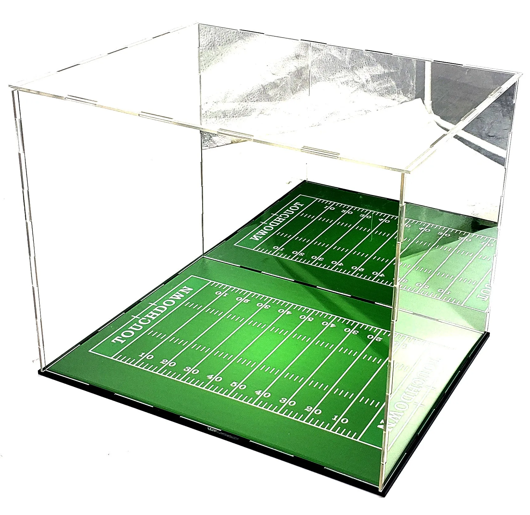 Full Size Football Helmet Acrylic Display Case Box Gold Mirror Field Showcase Shoes UV Protection 15x12x12