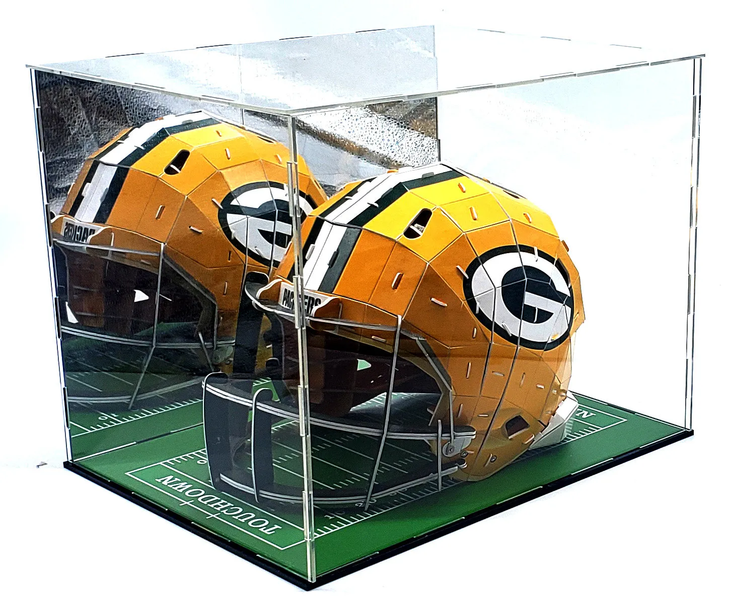 Full Size Football Helmet Acrylic Display Case Box Gold Mirror Field Showcase Shoes UV Protection 15x12x12