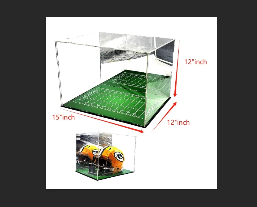 Full Size Football Helmet Acrylic Display Case Box Gold Mirror Field Showcase Shoes UV Protection 15x12x12