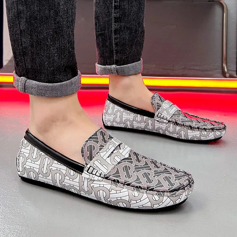 Geometric Pattern Patent Leather Loafers