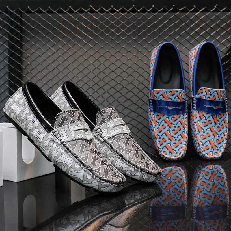 Geometric Pattern Patent Leather Loafers