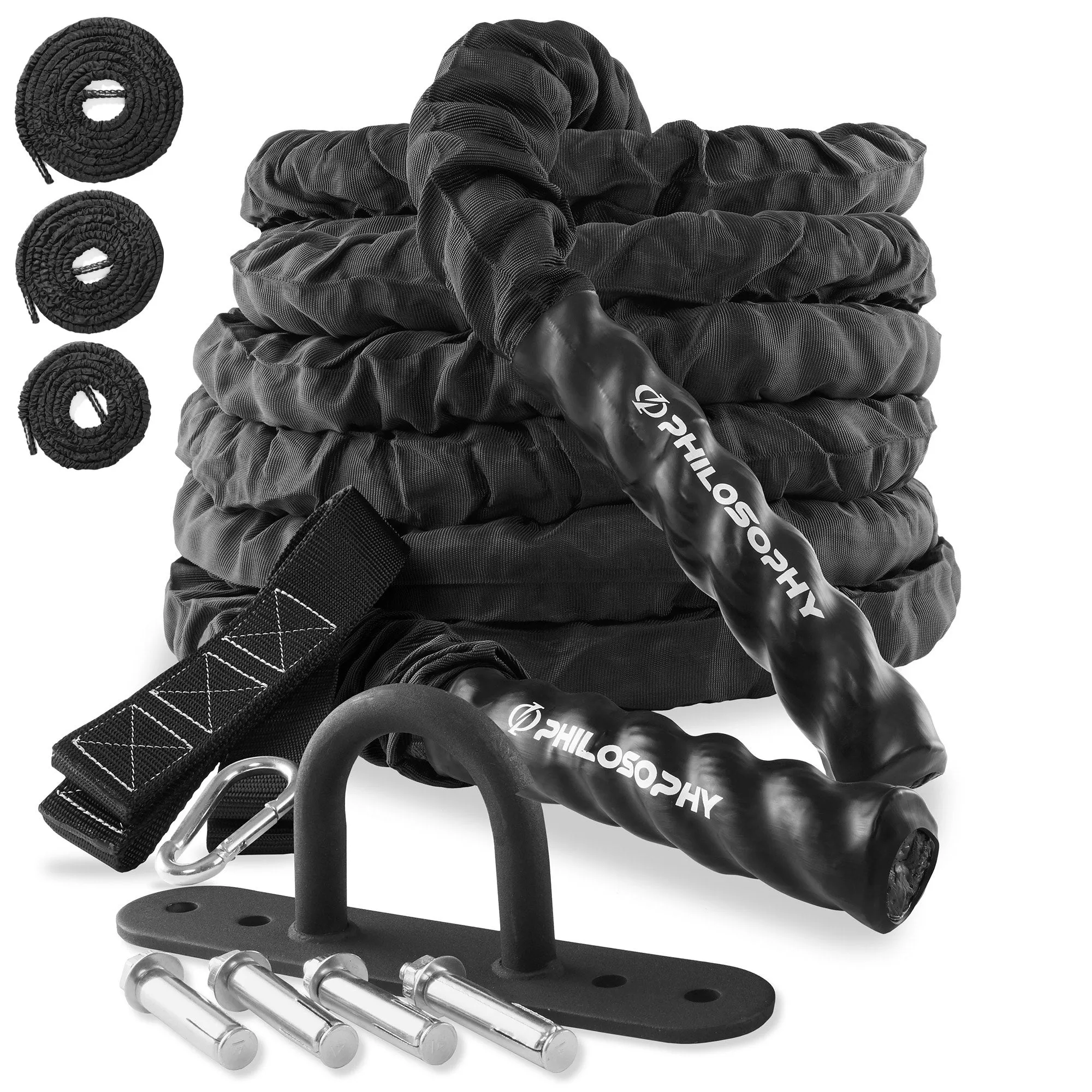 Gym Battle Rope with Protective Cover - Includes Anchor, Strap