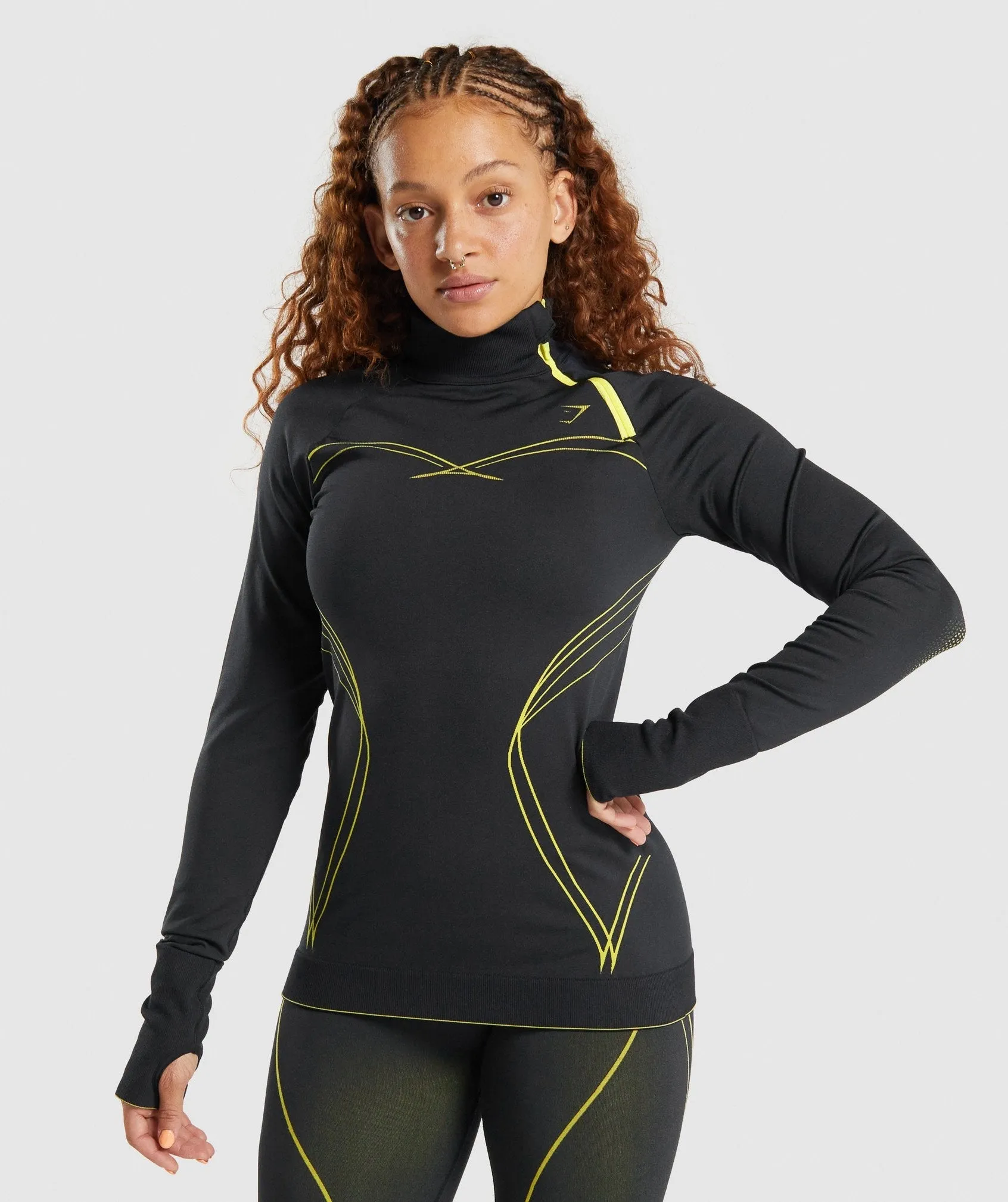 Gymshark Apex Seamless 1/4 Zip - Black/Yellow