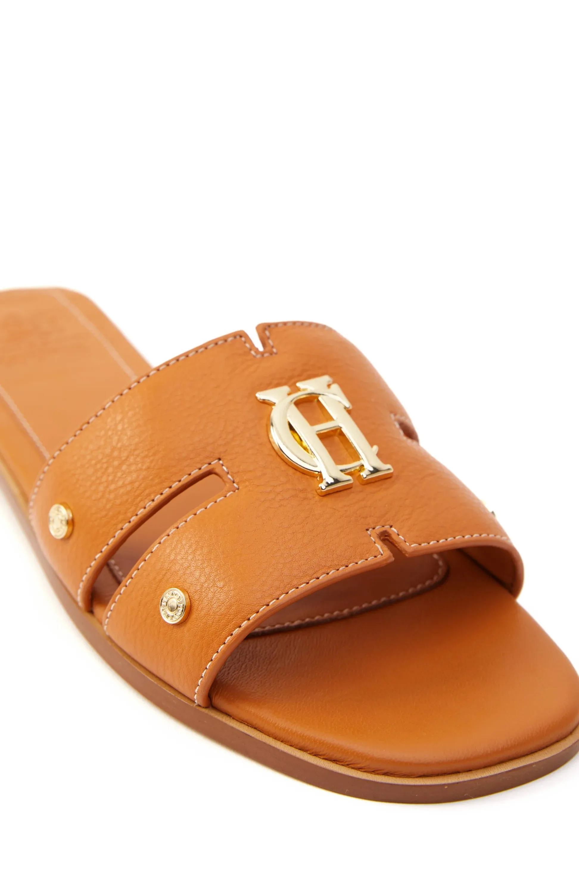 Holland Cooper Monogram Ladies Slide in Tan Leather