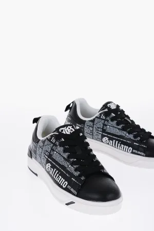 John Galliano Two-Tone Faux Leather Low-Top Sneakers With All-Over Letteri