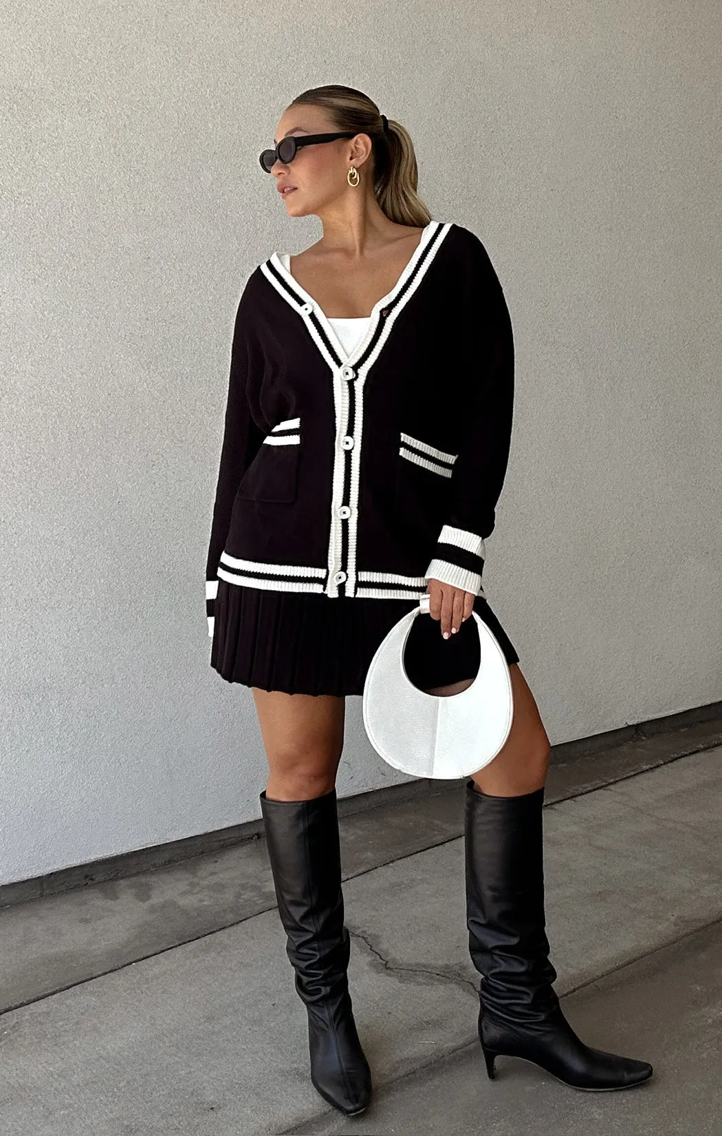 Lambert Cardigan ~ Black Varsity Stripe Knit