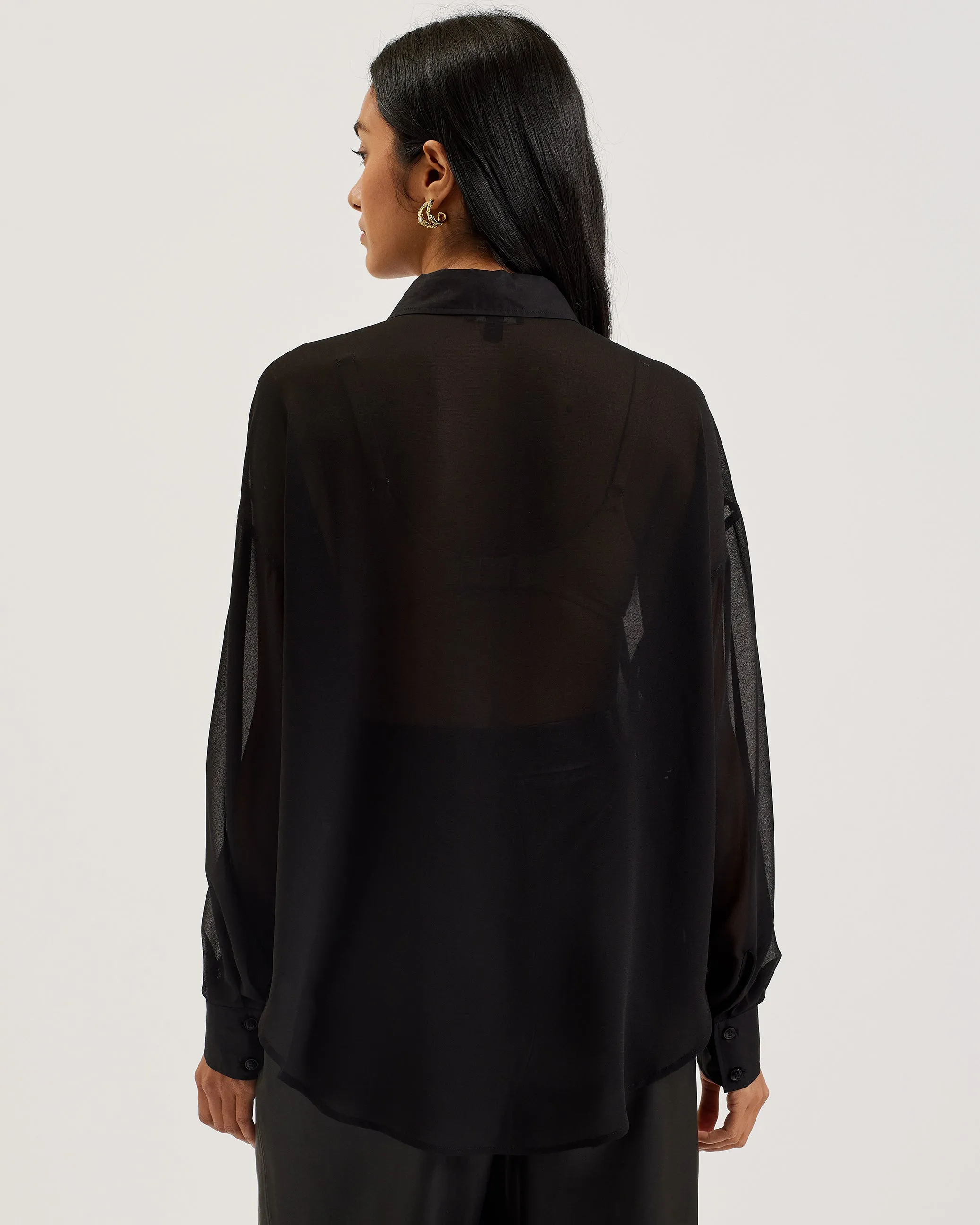 Lechosa Oversized Chiffon Bib Detail Shirt Black